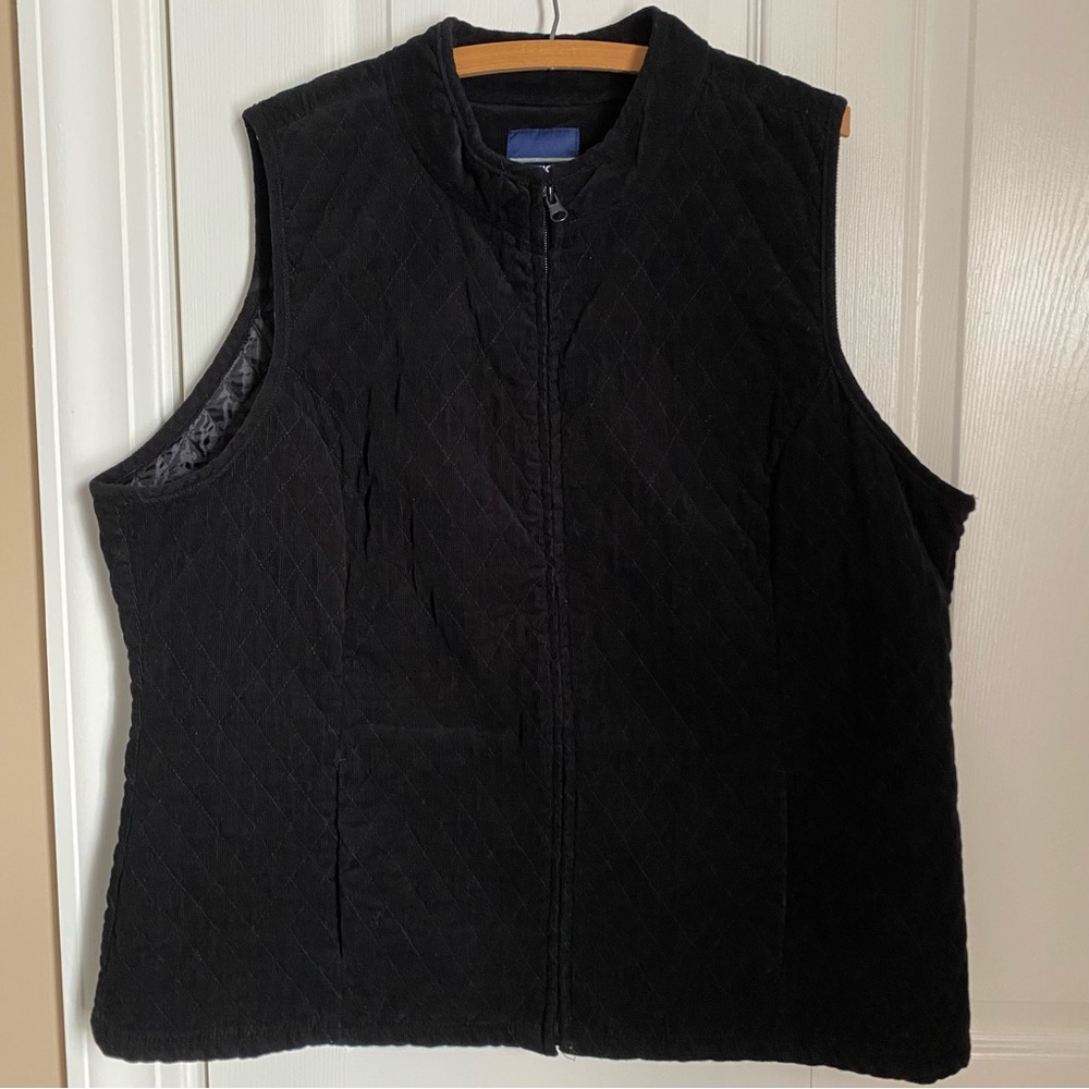 Basic Editions Black Quilted Corduroy Vest Plus 1X Casual Cozy Office Athleisure